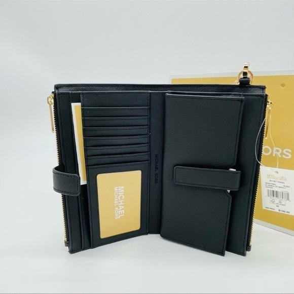 Michael Kors Large Double Zip Wallet Wristlet Black Leather - Picture 8 of 9